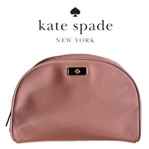 Kate Spade New York Medium Dome Cosmetic Bag Sparrow Pink Mauve Zipper Top Logo